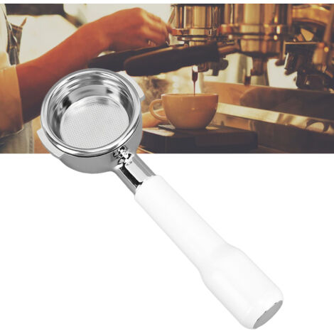 Portafilter Café 58 mm E61 bodenloser 1-Portions-Filter mit Einzelfilter und weißem Griff für Heim- oder professionelle Espressomaschinen