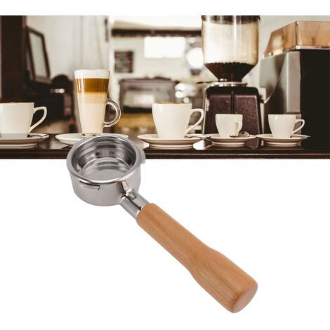 Portafiltro de 58 mm, 3 brazos, sin fondo, accesorios de acero inoxidable para cafeteras Barsetto C1, fabricado en madera de haya con cesta de filtro y madera maciza.