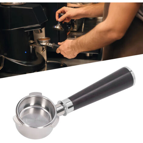 Portafiltro de acero inoxidable de 54 mm sin base para cafeteras Breville Serie 8 con mango de palisandro.