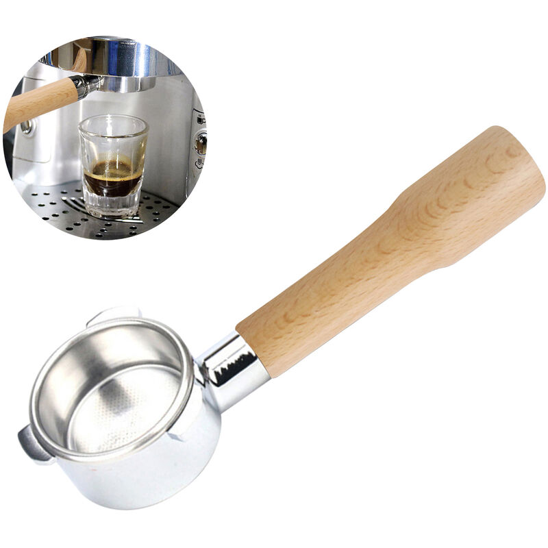 

Portafiltro de cafe sin fondo de 54 mm con cesta de filtro y mango de madera de repuesto para maquina de cafe Breville 880/870/850, filtros de