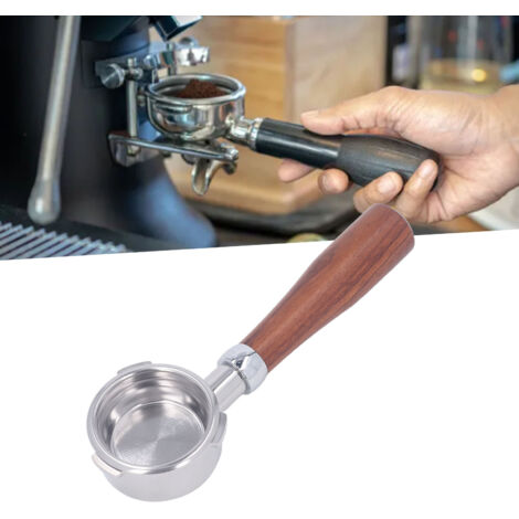 Portafiltro sin fondo de 58 mm con cesta extraíble de acero inoxidable y mango de madera maciza para cafeteras Barsetto.