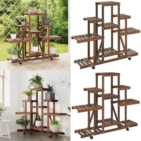 Portafiori con Ruote 110x25x101 cm in Legno Massello di Abete - Supporto per piante - Porta piante con ruote