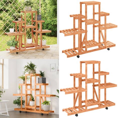 Portafiori con Ruote 110x25x101 cm in Legno Massello di Abete - Supporto per piante - Porta piante con ruote