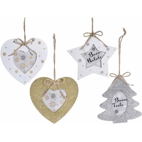 Portafoto Natalizi in Legno con Glitter Decorazioni Natalizie Personalizzabili per Albero e Casa Set da 16 Figure Assortite altezza 11,5 Cm