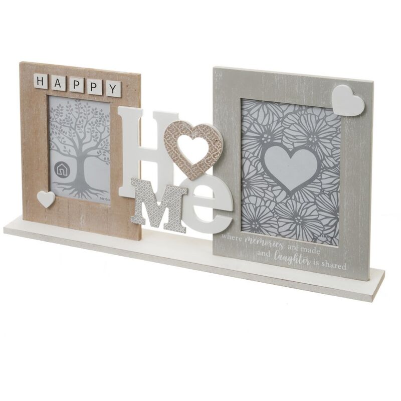 

Portafotos HOME doble gris y natural de cristal y madera de48x7x25 cm