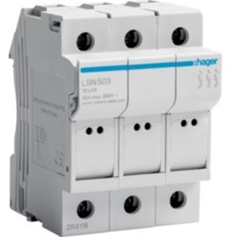 Portafusibile Hager 32A 3P 400V L38 3 moduli 10X38 LSN503