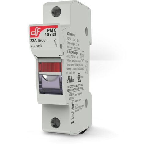 Portafusibile per fotovoltaico con indicatore luminoso, 1000V 32A, 1 modulo, per fusibili ⌀10,3x38mm, montaggio su guida DIN - Wimex 5450127F PMX-10x1-LUM-UL