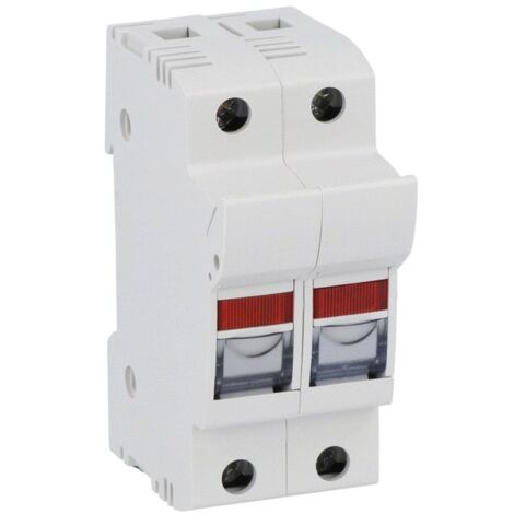 Portafusibile per fotovoltaico con indicatore luminoso, 1000V 32A, 2 moduli, per fusibili ⌀10,3x38mm, montaggio su guida DIN - Wimex 5450130F PMX-10x2-LUM-UL