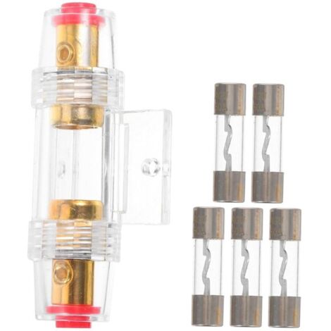 Portafusibili in linea AGU a 5 pezzi con fusibili, accessorio per installatori audio ed elettricisti automobilistici. Materiale PC resistente e durevole, adatto alle alte temperature. Design approssim