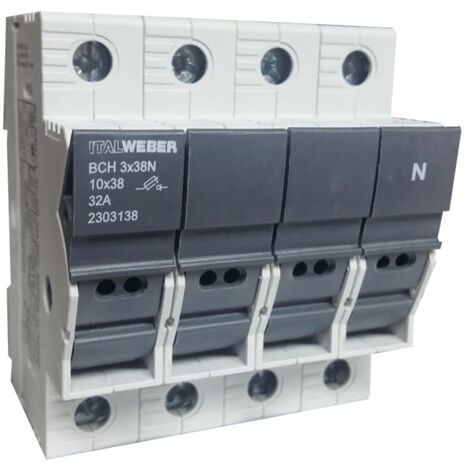 Portafusibili Italweber sezionabile BCH per fusibili 10,3 x 38 mm 3P+N 2303138