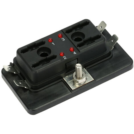Portafusibles de 4 vías con kit de luz de advertencia LED para coche, barco, triciclo, 12V/24V