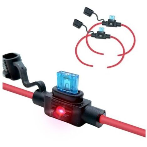 Portafusibles LED empotrable impermeable IP67 para minifusibles ASP, 12V/24V, 30A CC máx., sección transversal de cable 12 AWG – Adecuado para aplicaciones automotrices, marinas, de vehículos recreati
