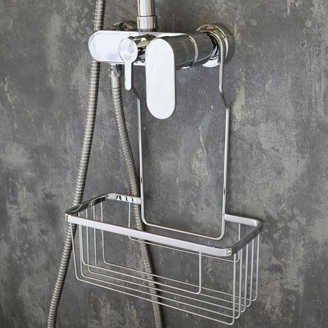 Portagel cesta de ducha y bañera sin taladros SOL, muy ligero, fabricado en acero inoxidable, fácil de limpiar y de gran resistencia, con acabado en cromo brillo