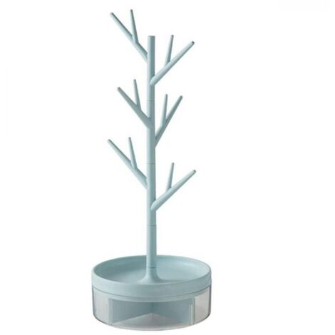 Portagioie a forma di ramo con base girevole e scomparto ad albero, utilizzabile come organizer da appendere per anelli, collane e bracciali, adatto a soggiorni, uffici, ecc. Blu