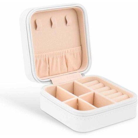 Portagioie da viaggio, piccolo portagioie per donne, bambini, ragazze, organizer per anelli, orecchini, 10 x 10 x 5 cm (bianco)
