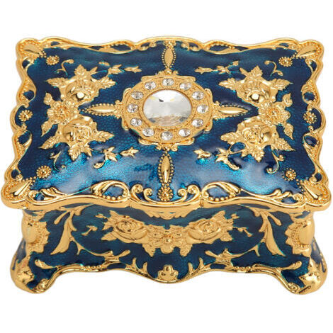 Portagioie vintage, mini portagioie in stile europeo antico, organizer per anelli, collane e orecchini in metallo smaltato, blu e oro