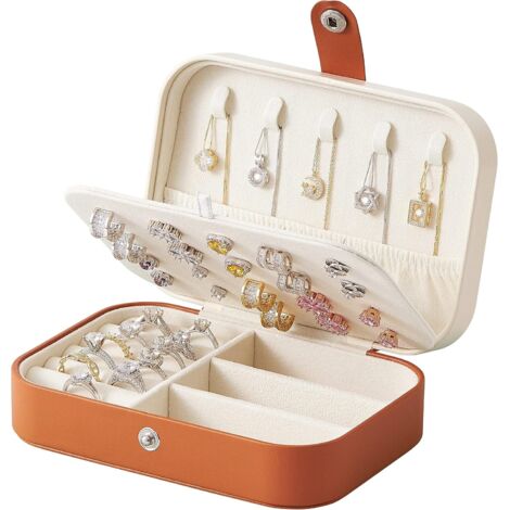 Portagioielli, portagioielli da donna, organizer per anelli, orecchini, collane e braccialetti, 16 cm x 11 cm x 5 cm (cachi)