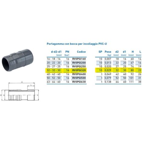Portagomma con bocca per incollaggio PVC-U 32x32x30 INPFPO132000 - -  IRRITEC - -