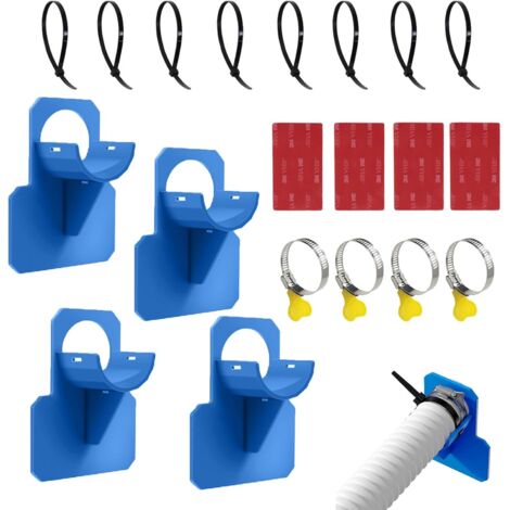Portagomma per piscina da 4 pezzi - Accessori con fascetta stringitubo in acciaio inossidabile - Protezione antipiega in plastica - Adatto per tubi di diametro inferiore a 38 mm (Blu)