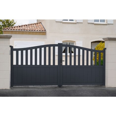 Portail aluminium battant 3,4m MEIJE 340x140cm gris
