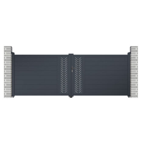 Portail Aluminium Battant 392x142cm Anthracite Fancy Grow avec Serrure