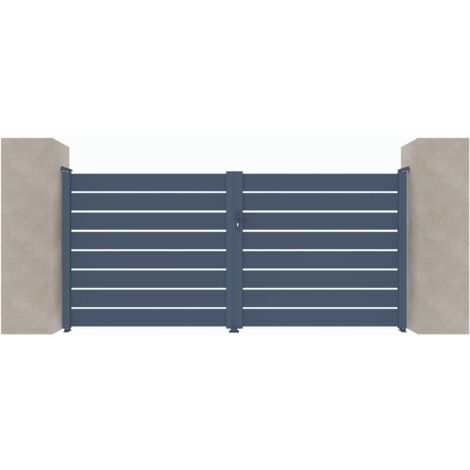 Portail aluminium battant ajouré C06 Gris 7016 - Largeur entre piliers 3560mm - Hauteur 1600mm