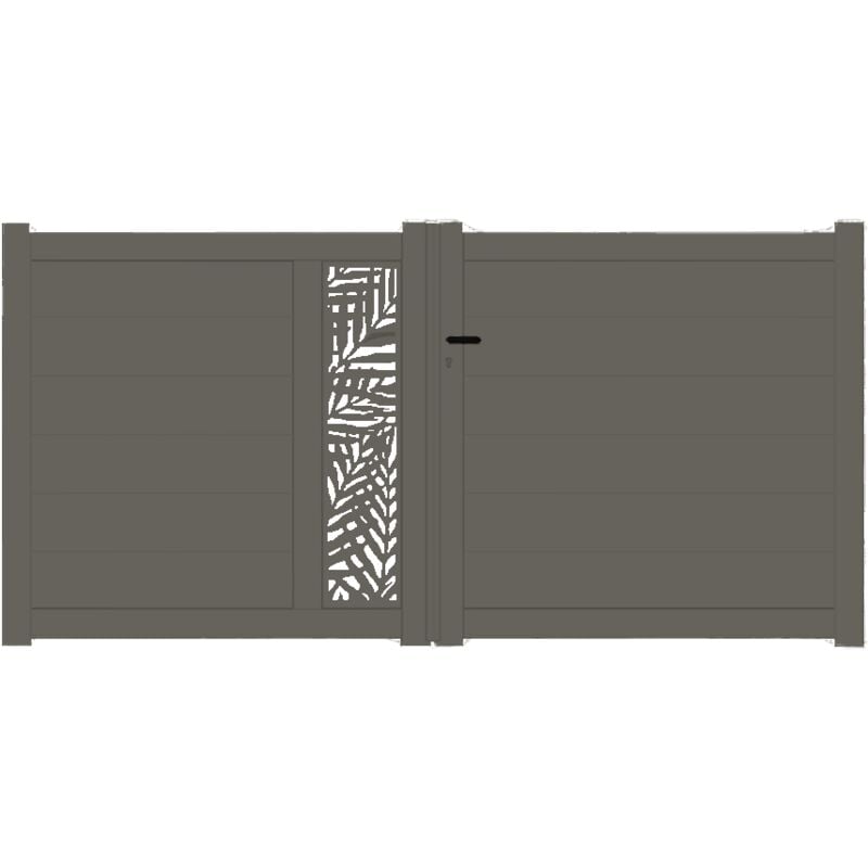Portail aluminium battant découpe laser en kit dimensions L.3500 (entre piliers) x H.1500 mm Couleurs Gris quartz (ral 7039)