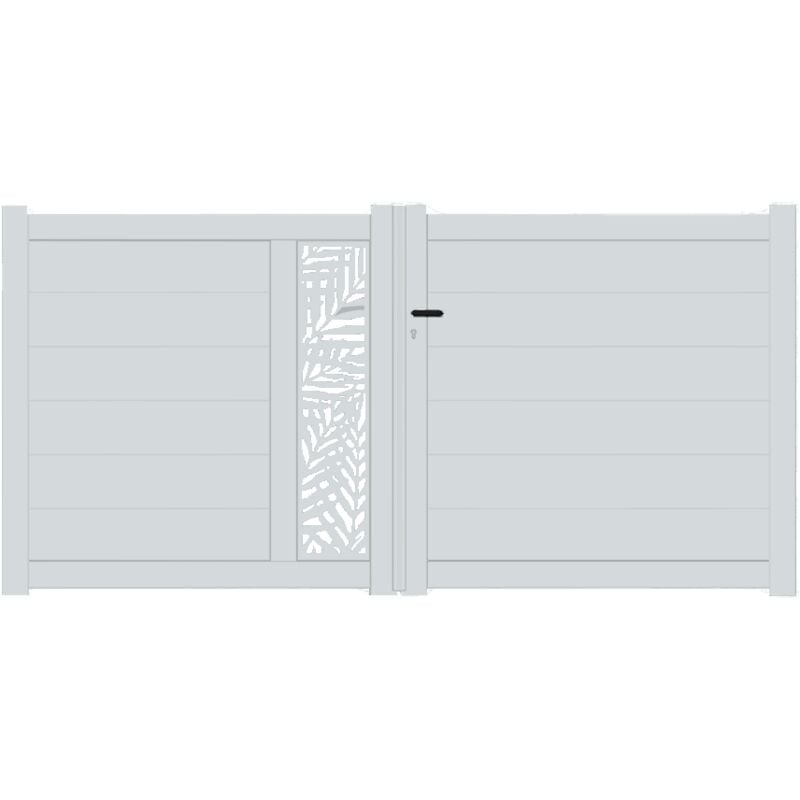 Portail aluminium battant découpe laser en kit dimensions L.4000 (entre piliers) x H.1500 mm Couleurs Gris clair (ral 7035)