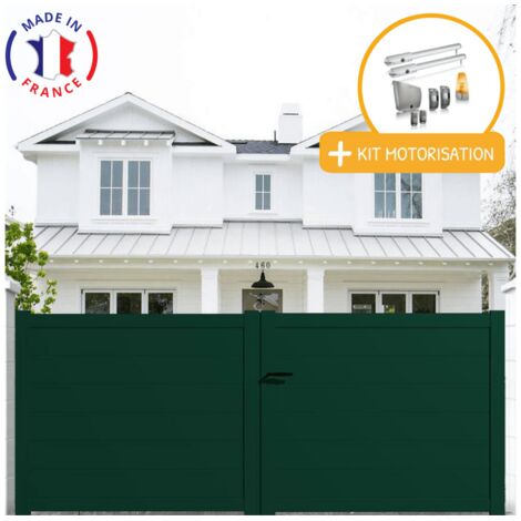 Portail aluminium battant plein en kit + Motorisation dimensions L.4000 (entre piliers ) X H.1700 mm SGS Essential (vérins) Couleurs Vert (RAL 6005)