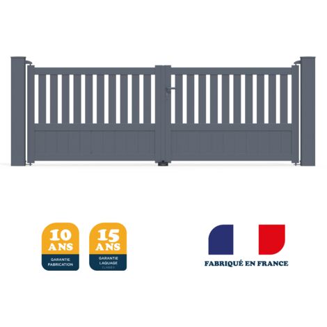 Portail aluminium battant prêt à poser gris anthracite RAL 7016 – Largeur 356 cm – Hauteur 141 cm – Lames pleines et ajourées