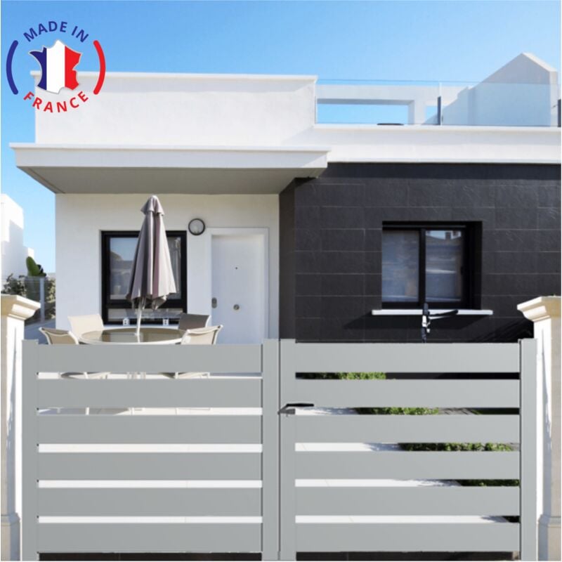 Portail aluminium battant sah en kit dimensions L.3000 (entre piliers) x H.1500 mm Couleurs Gris clair (ral 7035)