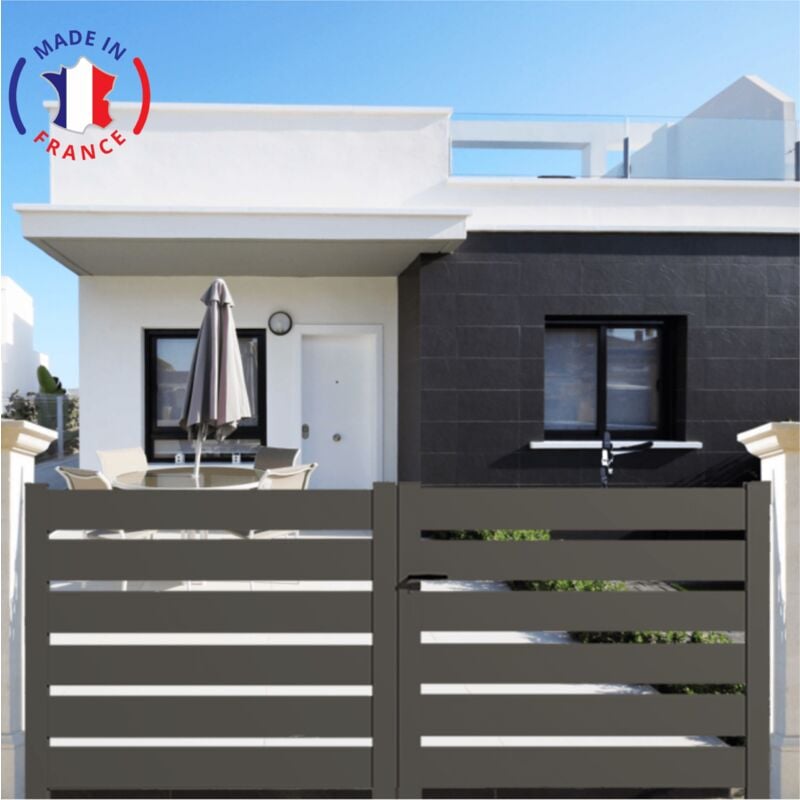 Portail aluminium battant SAH en kit dimensions L.4000 (entre piliers) x H.1500 mm Couleurs Gris quartz (RAL 7039)