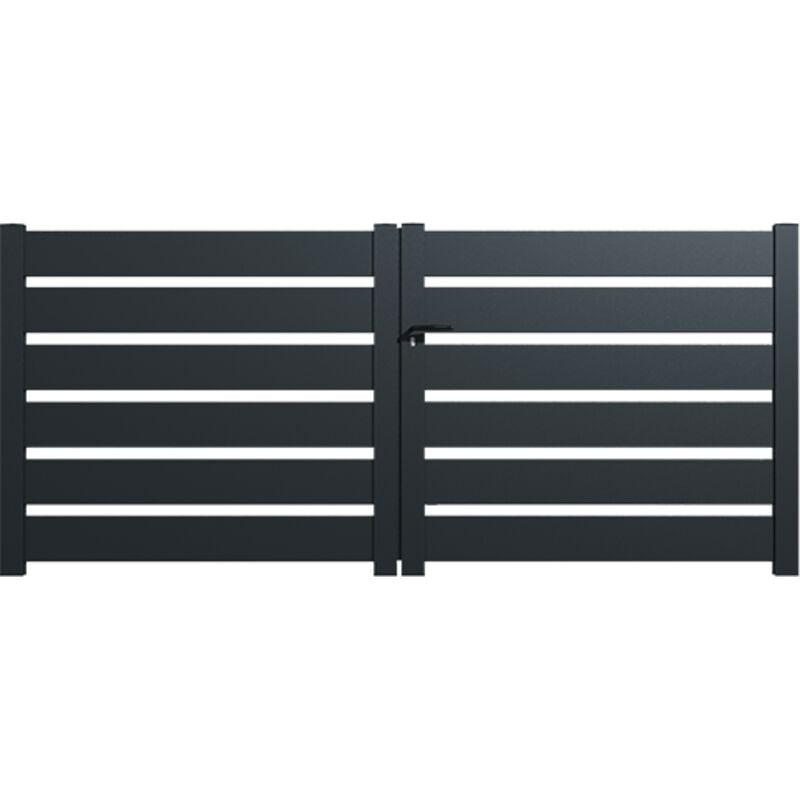 Portail aluminium battant SAH en kit dimensions L.3000 (entre piliers) x H.1500 mm Couleurs Gris (RAL 7016)