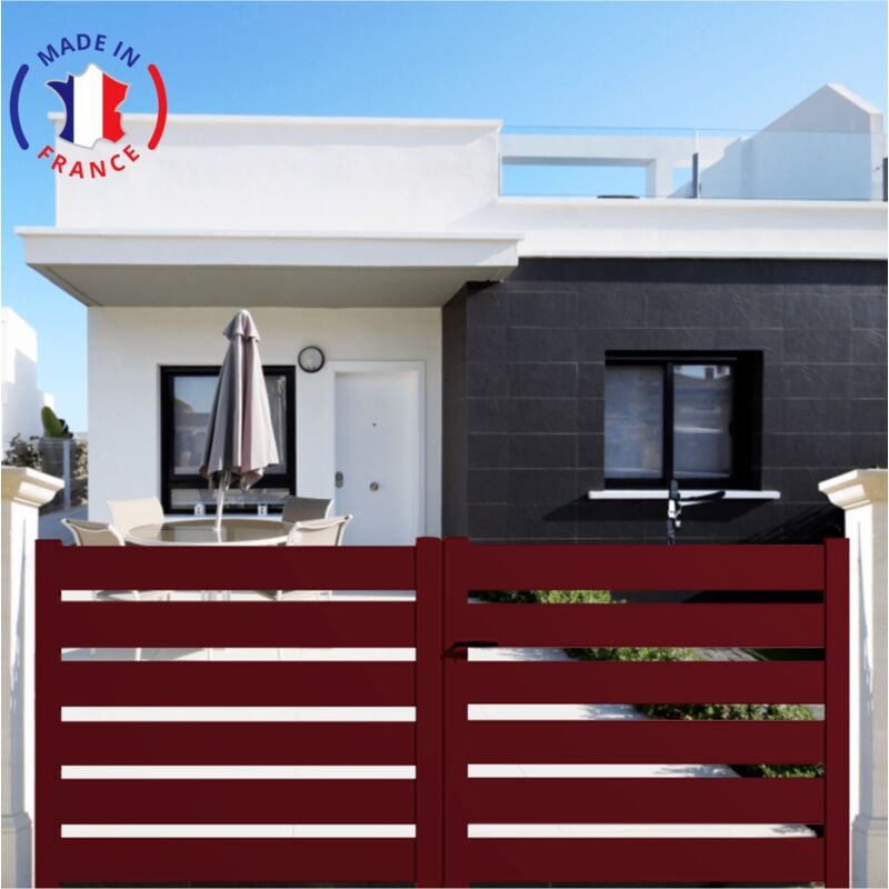 Portail aluminium battant sah en kit dimensions L.3500 (entre piliers) x H.1500 mm Couleurs Rouge (ral 3004)