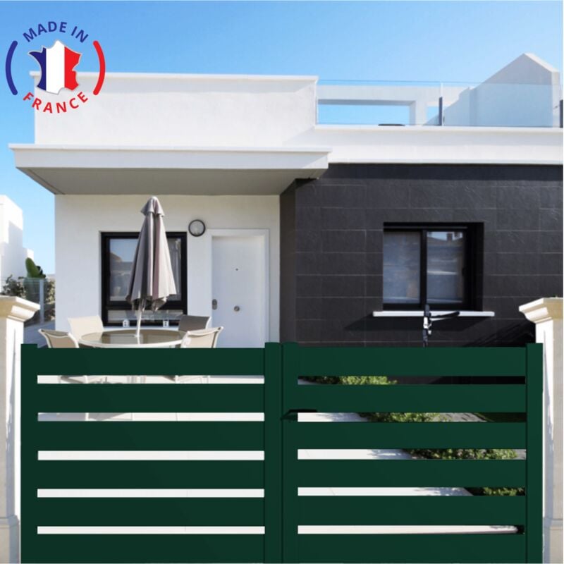 Portail aluminium battant sah en kit dimensions L.3500 (entre piliers) x H.1500 mm Couleurs Vert (ral 6005)