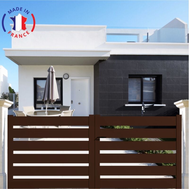 Portail aluminium battant sah en kit dimensions L.3000 (entre piliers) x H.1500 mm Couleurs Marron (ral 1247)