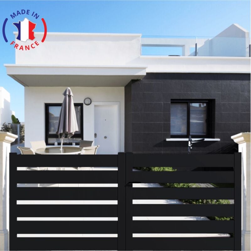 Portail aluminium battant sah en kit dimensions L.3000 (entre piliers) x H.1500 mm Couleurs Noir (ral 9005)