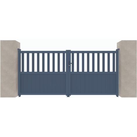 Portail aluminium battant Semi-Ajouré C01 Gris 7016 - Largeur entre piliers 3560mm - Hauteur 1600mm