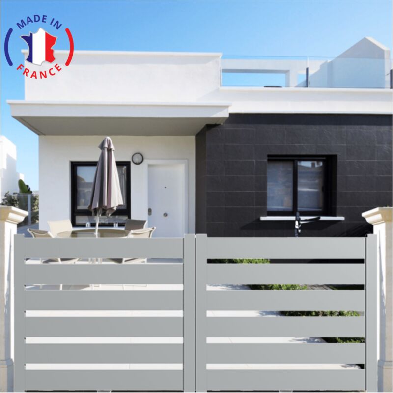 Portail aluminium coulissant sah en kit dimensions L.3000 (entre piliers) x H.1500 mm Couleurs Gris clair (ral 7035)