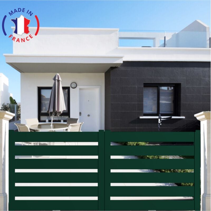 Portail aluminium coulissant sah en kit dimensions L.4000 (entre piliers) x H.1500 mm Couleurs Vert (ral 6005)