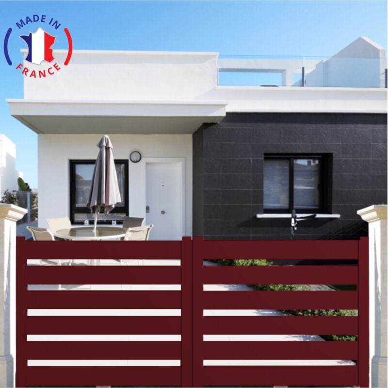 Portail aluminium coulissant sah en kit dimensions L.3000 (entre piliers) x H.1500 mm Couleurs Rouge (ral 3004)