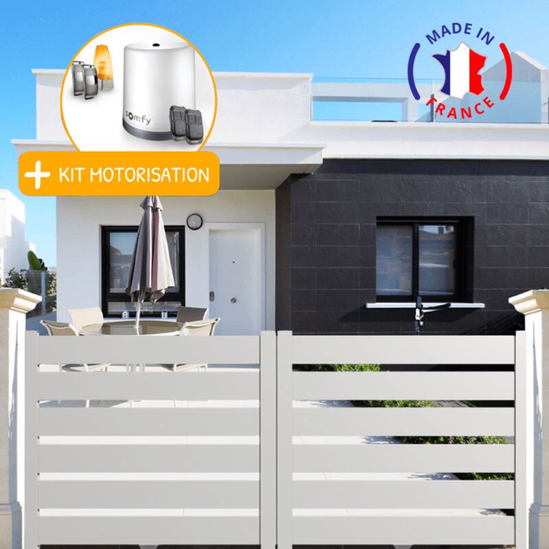 Portail aluminium coulissant sah en kit + Motorisation dimensions L.3000 (entre piliers) x H.1500 mm Couleurs Blanc (ral 9010)