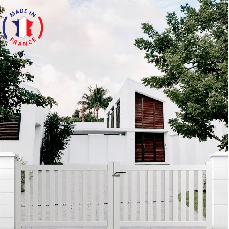Portail aluminium battant ajouré en kit dimensions L.4000 (entre piliers) x H.1200 mm Couleurs Blanc (ral 9010)