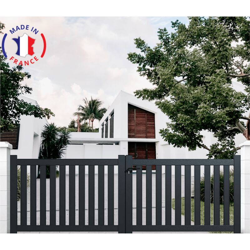 Portail aluminium battant ajouré en kit dimensions L.4000 (entre piliers) x H.1200 mm Couleurs Gris (ral 7016)