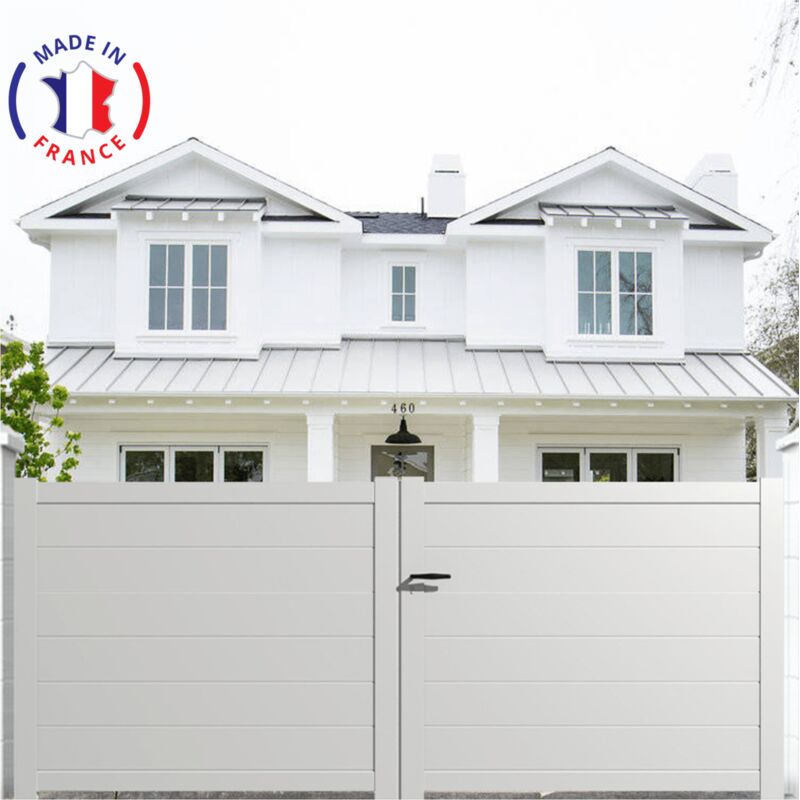 Portail aluminium battant plein en kit dimensions L.4000 (entre piliers x H.1700 mm Couleurs Blanc (ral 9010)