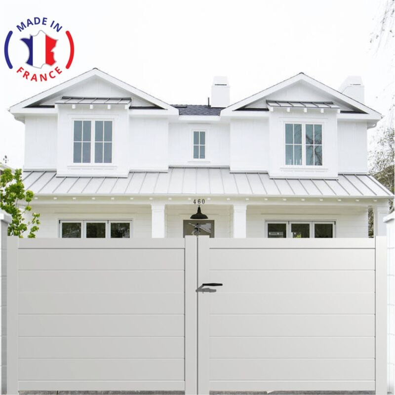 Portail aluminium battant plein en kit dimensions L.4000 (entre piliers) x H.1500 mm Couleurs Blanc (ral 9010)