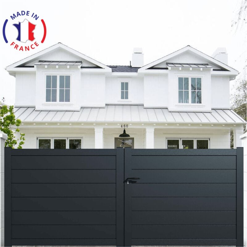 Portail aluminium battant plein en kit dimensions L.4000 (entre piliers x H.1700 mm Couleurs Gris (ral 7016)