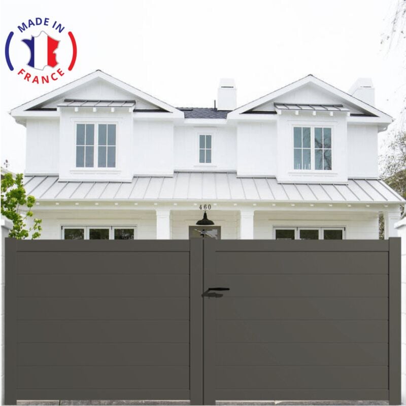 Portail aluminium battant plein en kit dimensions L.3000 (entre piliers)X H.1500 mm Couleurs Gris quartz (ral 7039)