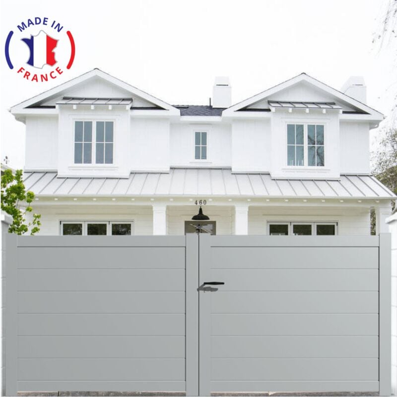 Portail aluminium battant plein en kit dimensions L.3500 (entre piliers) X H.1700 mm Couleurs Gris clair (RAL 7035)