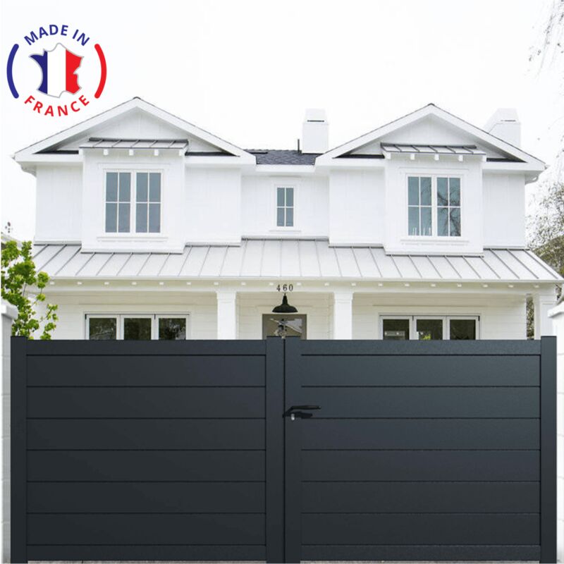 Portail aluminium battant plein en kit dimension L.3000 (entre piliers) x H.1700 mm Gris (ral 7016)